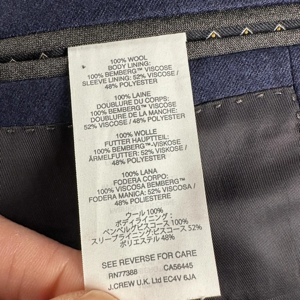 J.Crew Ludlow Suit Jacket Mens 42L Blue Wool‎ Slim Fit Italian Fabric Blazer